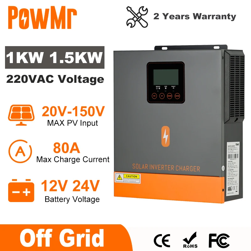 PovMr 1000V 1500V hibridni solarni inverter 12V 24V 220V. Off grid čist sinusni talas sa dvostrukim izlazom
